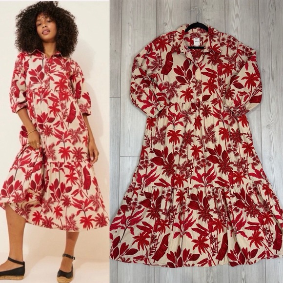 Maeve Dresses & Skirts - Anthropologie Maeve Bettina Dress Women Large Red Cream Tiered Shirt Dress Boho